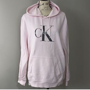 SWEET PASTEL! Calvin Klein Pink Black Hoodie Sweatshirt Women's Size Large